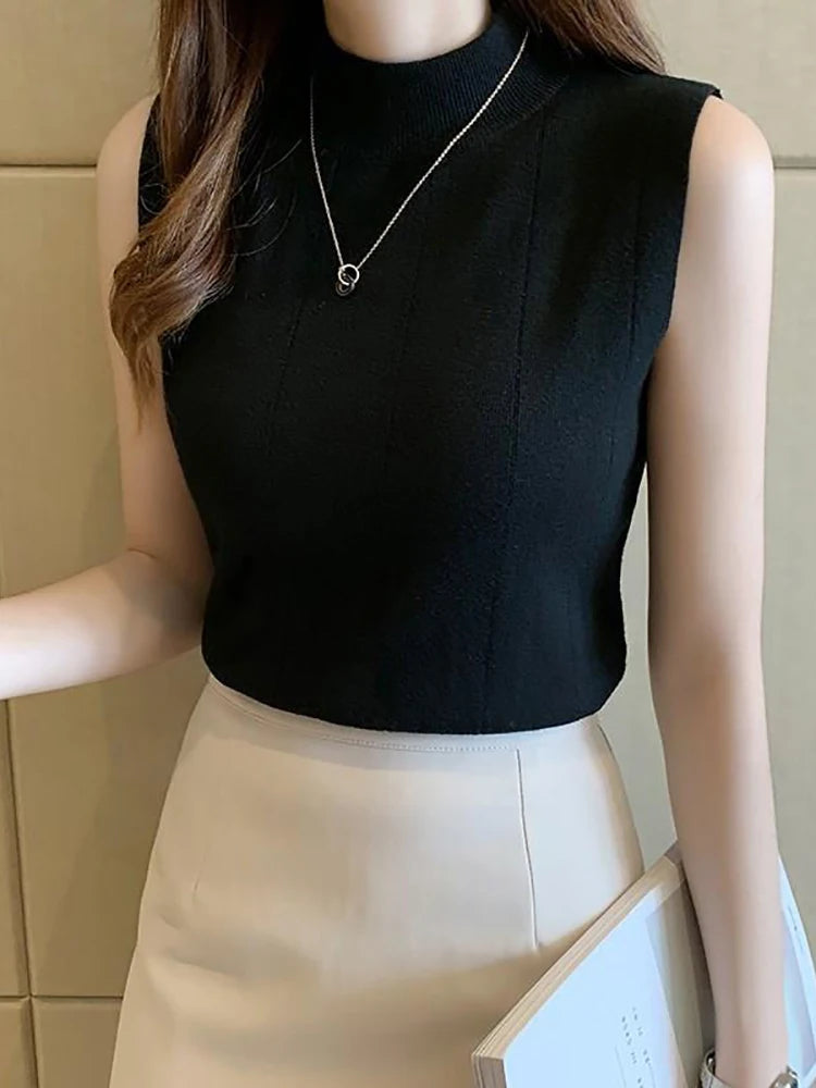 Knitted Sleeveless Tank Top - Stretchy Casual Fit for Women - 3KDyn